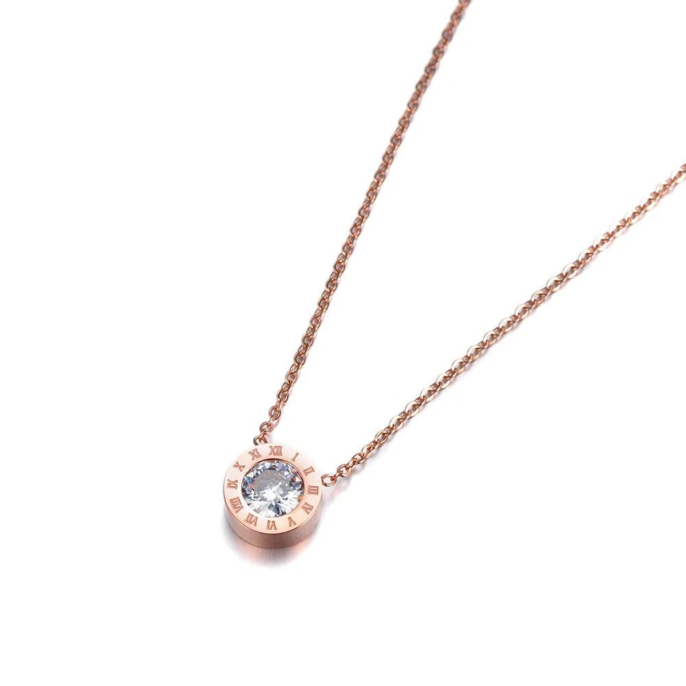 Trendy Stainless Steel Sparkling Big CZ Crystal Choker Necklaces for Women Office Style Charm Pendant Necklace N19218