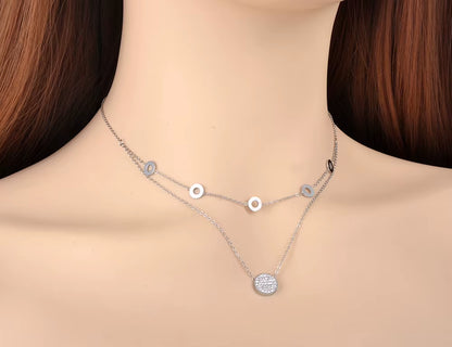 Fashion Titanium Stainless Steel Double Layer Choker Necklaces Clay Rhinestone Geometry Necklace for Women Girls N20003