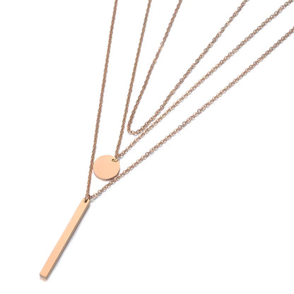 Fashion Rectangular Small round Ladies Necklace Stainless Steel Geometric Three-Layer Chokers Necklace for Women N19149