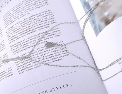 Fashion Rectangular Small round Ladies Necklace Stainless Steel Geometric Three-Layer Chokers Necklace for Women N19149