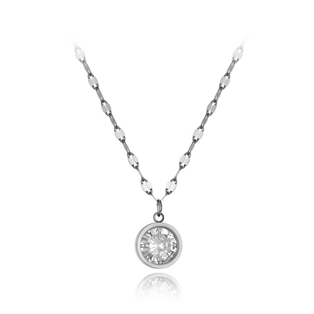 Trendy Stainless Steel Sparkling Big CZ Crystal Choker Necklaces for Women Office Style Charm Pendant Necklace N19218