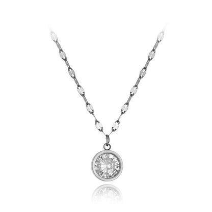Trendy Stainless Steel Sparkling Big CZ Crystal Choker Necklaces for Women Office Style Charm Pendant Necklace N19218