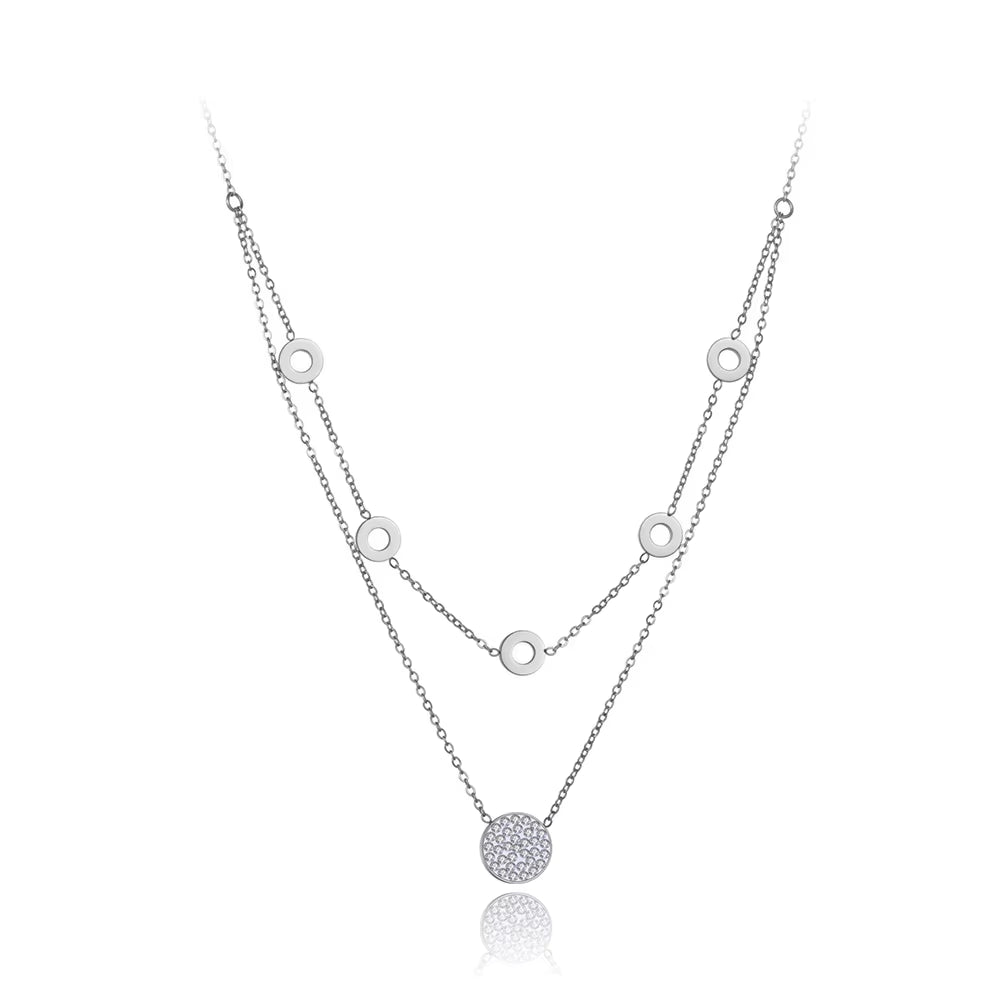 Fashion Titanium Stainless Steel Double Layer Choker Necklaces Clay Rhinestone Geometry Necklace for Women Girls N20003