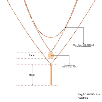 Fashion Rectangular Small round Ladies Necklace Stainless Steel Geometric Three-Layer Chokers Necklace for Women N19149