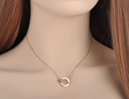 Double Circle Cubic Zirconia Chain & Link Necklaces Jewelry Titanium Steel Chokers Necklace for Women N18054