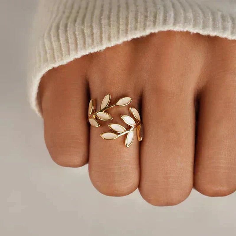 Pure - Elegant White Opal Leaf Ring