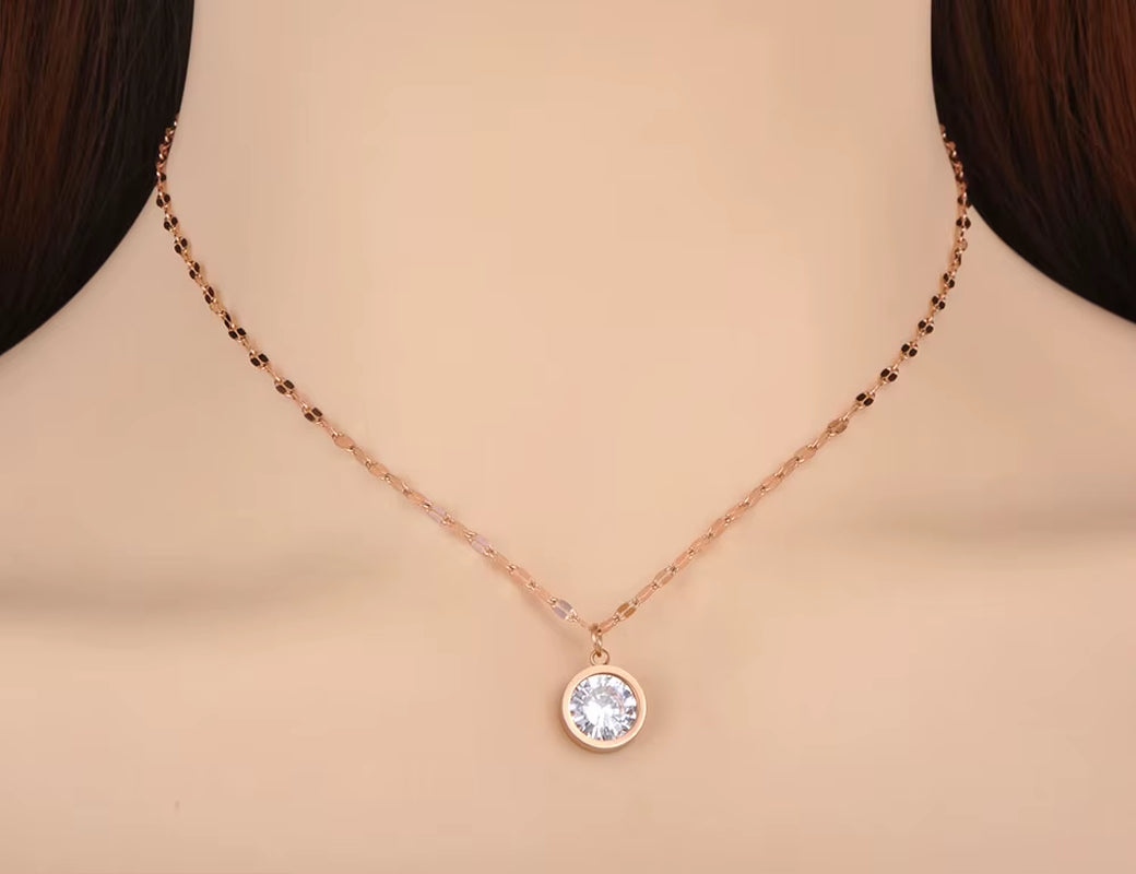 Trendy Stainless Steel Sparkling Big CZ Crystal Choker Necklaces for Women Office Style Charm Pendant Necklace N19218