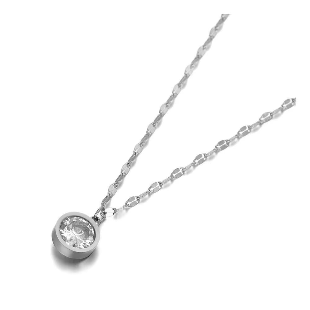 Trendy Stainless Steel Sparkling Big CZ Crystal Choker Necklaces for Women Office Style Charm Pendant Necklace N19218