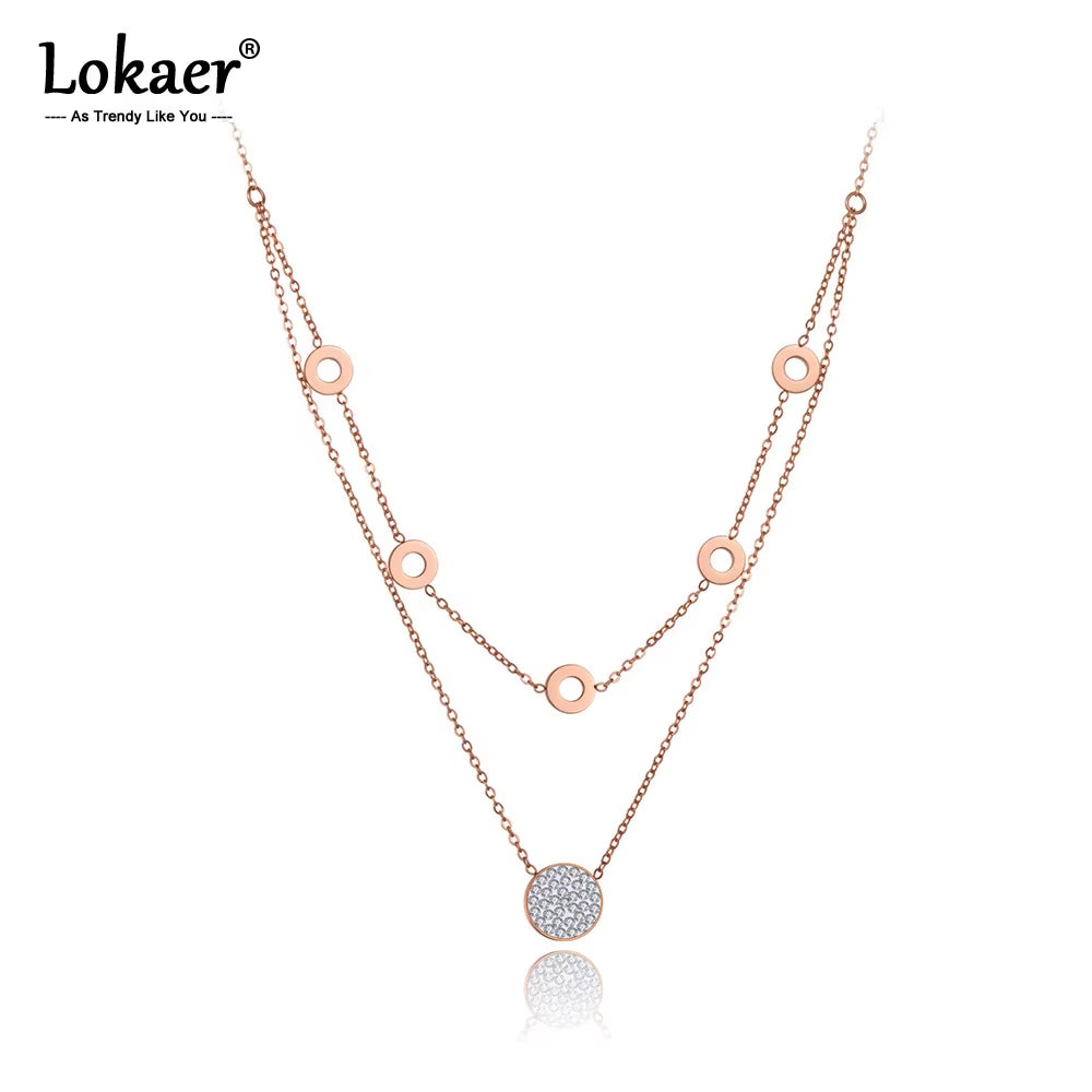 Fashion Titanium Stainless Steel Double Layer Choker Necklaces Clay Rhinestone Geometry Necklace for Women Girls N20003