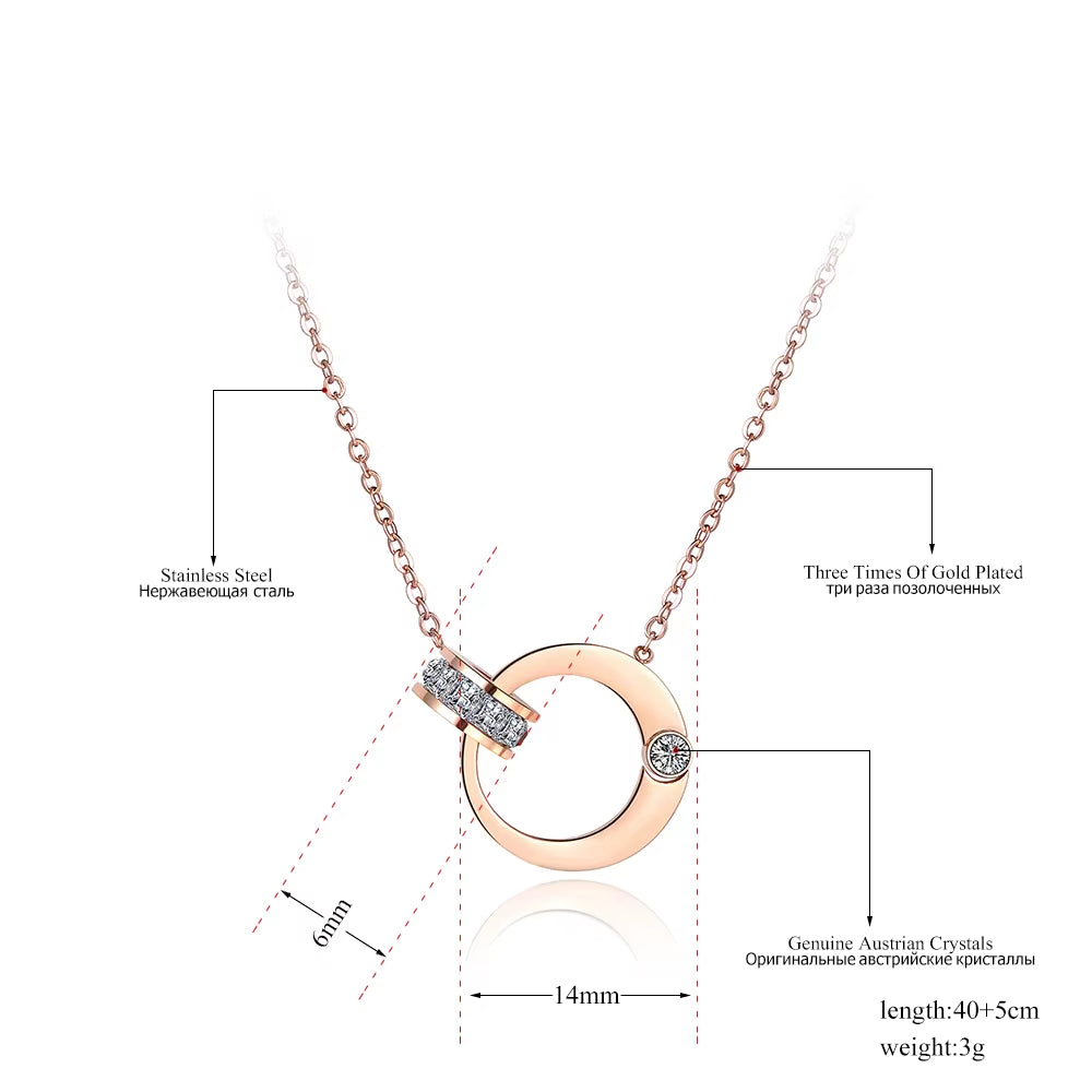 Double Circle Cubic Zirconia Chain & Link Necklaces Jewelry Titanium Steel Chokers Necklace for Women N18054