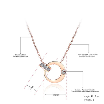 Double Circle Cubic Zirconia Chain & Link Necklaces Jewelry Titanium Steel Chokers Necklace for Women N18054
