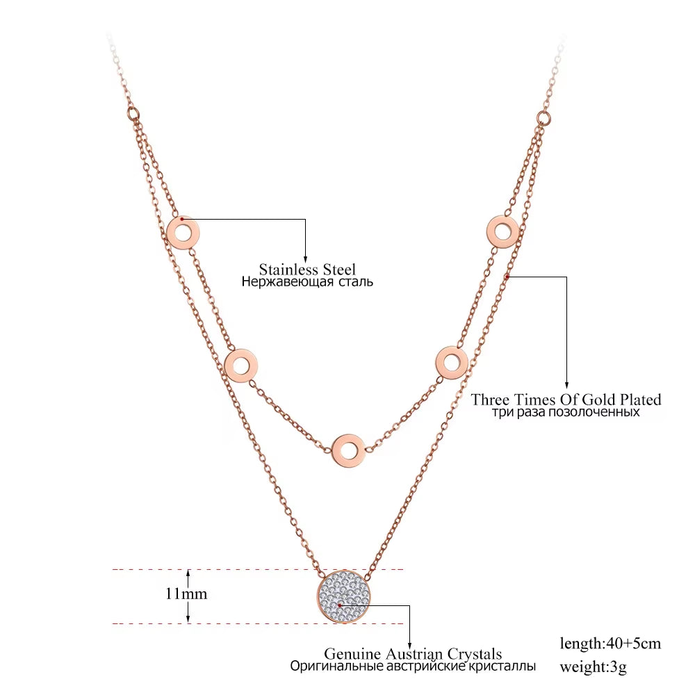 Fashion Titanium Stainless Steel Double Layer Choker Necklaces Clay Rhinestone Geometry Necklace for Women Girls N20003
