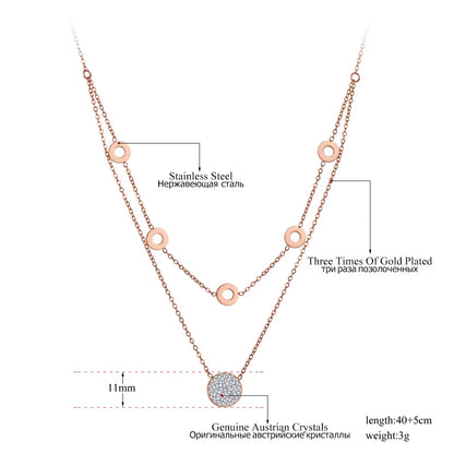 Fashion Titanium Stainless Steel Double Layer Choker Necklaces Clay Rhinestone Geometry Necklace for Women Girls N20003