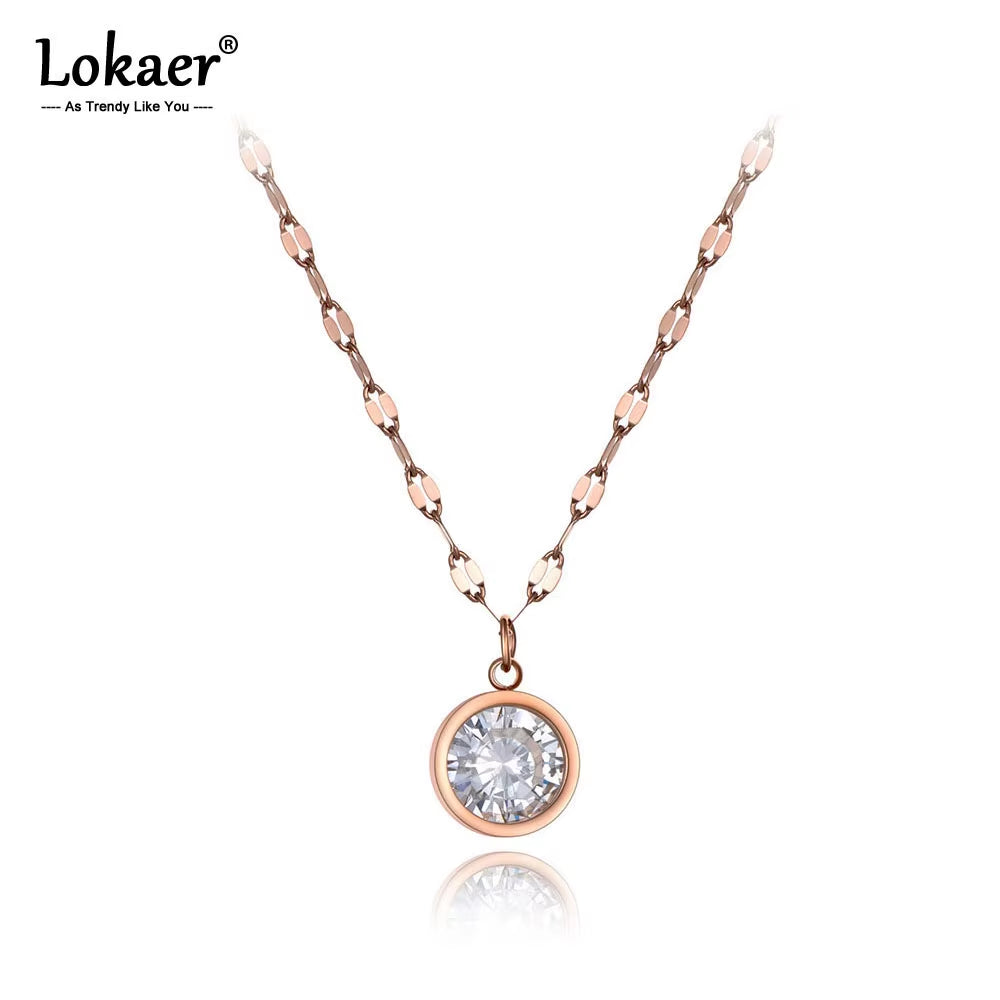Trendy Stainless Steel Sparkling Big CZ Crystal Choker Necklaces for Women Office Style Charm Pendant Necklace N19218