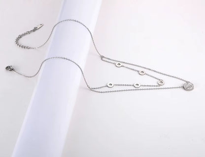 Fashion Titanium Stainless Steel Double Layer Choker Necklaces Clay Rhinestone Geometry Necklace for Women Girls N20003
